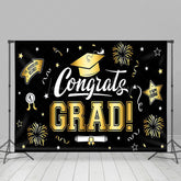 Lofaris Black Gold Sparkle Ribbons Congrats Grad Backdrop