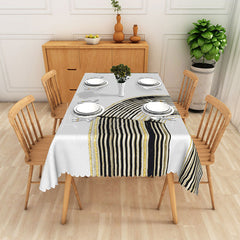Lofaris Black Gold Stripes Modern Rectangle Tablecloth