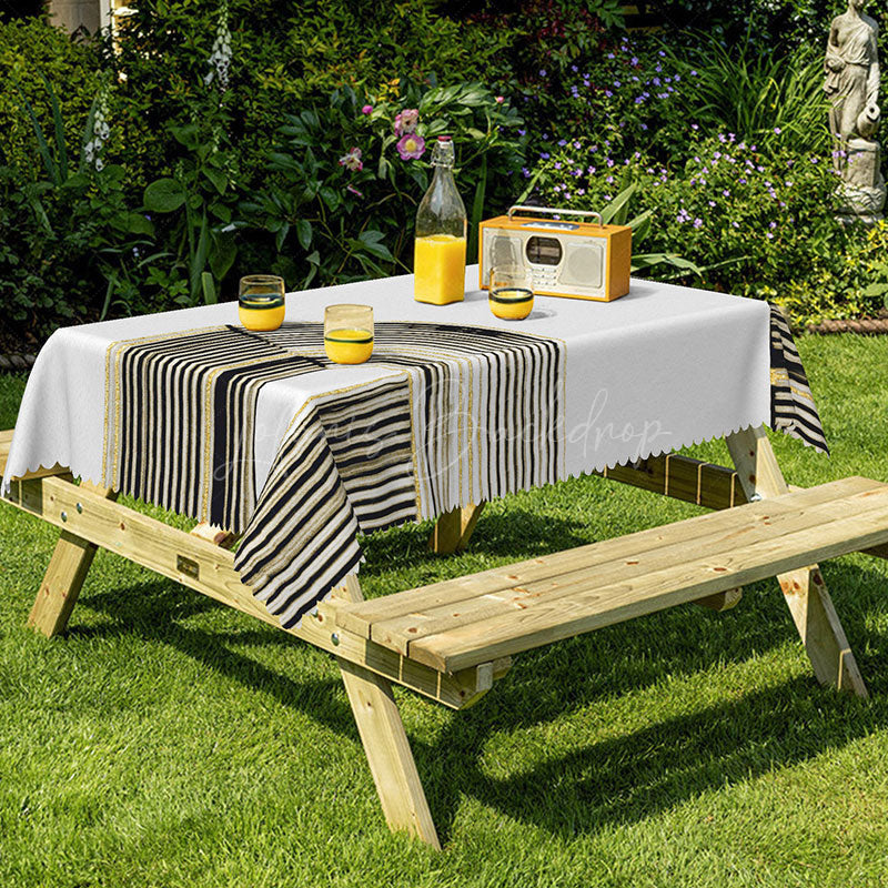 Lofaris Black Gold Stripes Modern Rectangle Tablecloth
