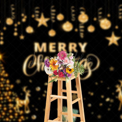 Lofaris Black Gold Tree Elk Bells Merry Christmas Backdrop