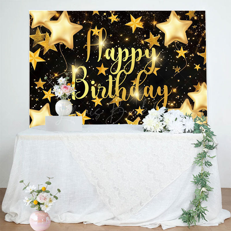 Lofaris Black Golden Stars Bokeh Happy Birthday Backdrop