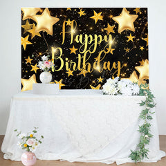Lofaris Black Golden Stars Bokeh Happy Birthday Backdrop