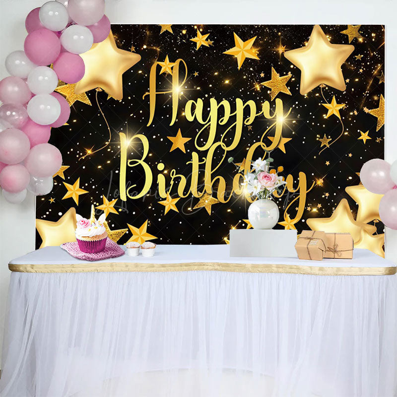 Lofaris Black Golden Stars Bokeh Happy Birthday Backdrop