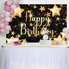 Lofaris Black Golden Stars Bokeh Happy Birthday Backdrop