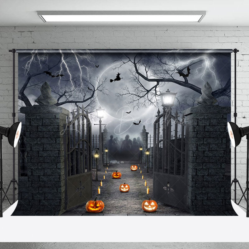 Lofaris Black Gray Night Lightning Witch Halloween Backdrop