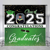 Lofaris Black Green Custom Name Photo Graduation Backdrop