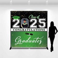 Lofaris Black Green Custom Name Photo Graduation Backdrop