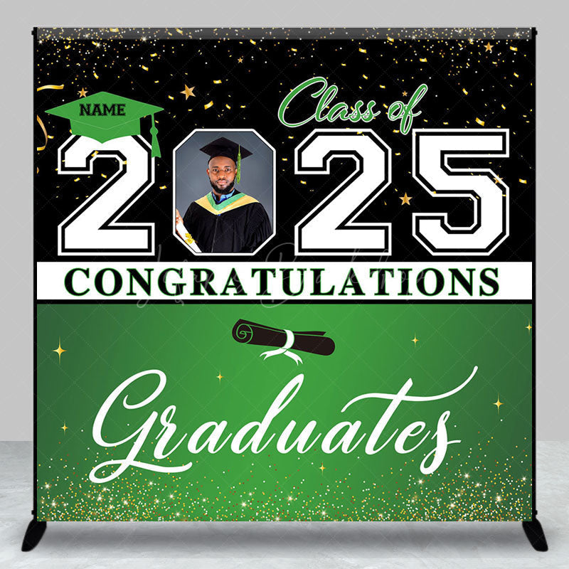 Lofaris Black Green Custom Name Photo Graduation Backdrop