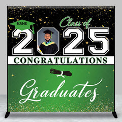Lofaris Black Green Custom Name Photo Graduation Backdrop