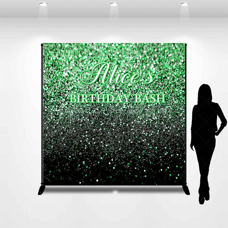 Lofaris Black Green Glitter Custom Name Birthday Bash Backdrop