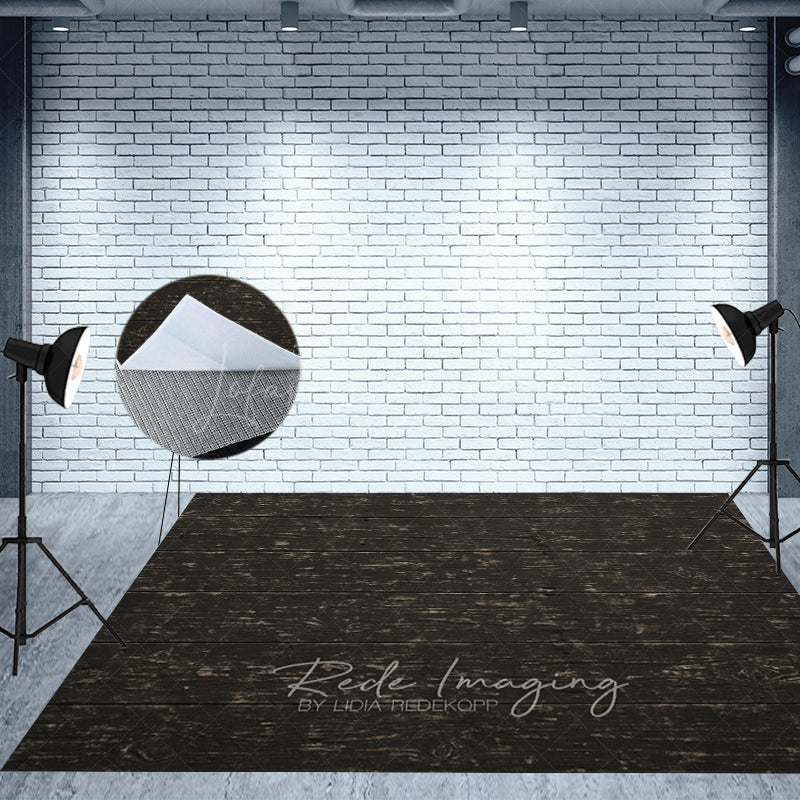 Lofaris Black Grey Retro Wood Fabric Floor Backdrop For Photo
