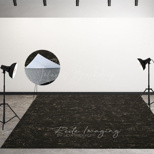 Lofaris Black Grey Retro Wood Fabric Floor Backdrop For Photo