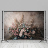 Lofaris Black Grey Wall Boho Floral Wedding Photo Backdrop