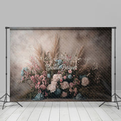 Lofaris Black Grey Wall Boho Floral Wedding Photo Backdrop