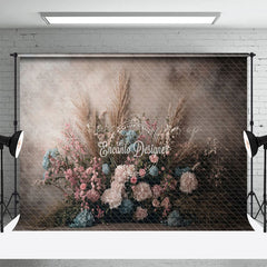 Lofaris Black Grey Wall Boho Floral Wedding Photo Backdrop