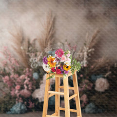 Lofaris Black Grey Wall Boho Floral Wedding Photo Backdrop