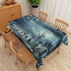 Lofaris Black Halloween Graveyard Rectangle Tablecloth for Dark and Spooky Haunted Cemetery Party Decor