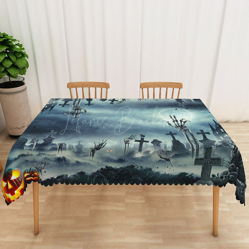 Lofaris Black Halloween Graveyard Rectangle Tablecloth for Dark and Spooky Haunted Cemetery Party Decor