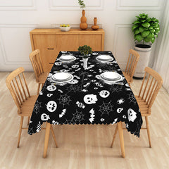 Lofaris Black Halloween Rectangle Tablecloth with Bats and Spider Webs for Spooky Gothic Party Haunted House Decor