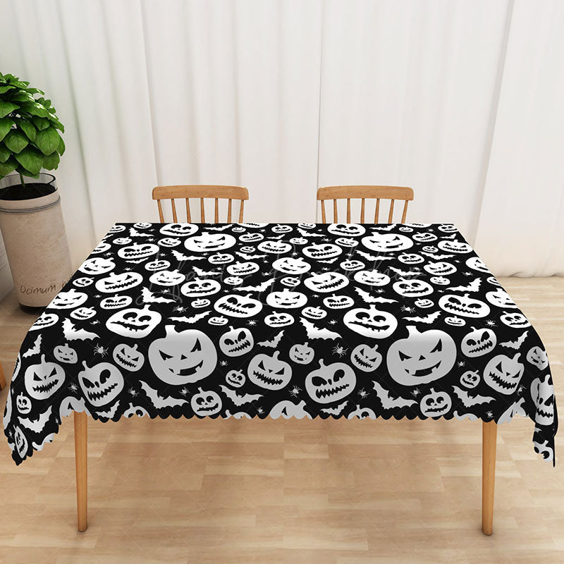 Lofaris Black Halloween Rectangle Tablecloth with Jack O’ Lanterns and Bats for Spooky Holiday Party Decorations
