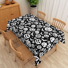 Lofaris Black Halloween Rectangle Tablecloth with Jack O’ Lanterns and Bats for Spooky Holiday Party Decorations