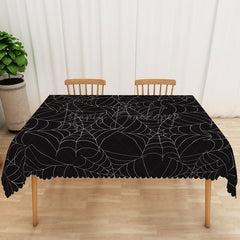 Lofaris Black Halloween Rectangle Tablecloth with Spider Web Pattern for Spooky and Gothic Party Decorations