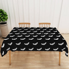 Lofaris Black Halloween Rectangle Tablecloth with Spooky Bat Pattern for Gothic and Haunted House Party Table Decor