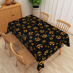 Lofaris Black Halloween Rectangle Tablecloth with Spooky Jack O’ Lantern Face for Holiday Party and Dining Decor