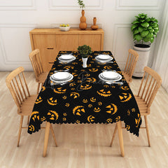 Lofaris Black Halloween Rectangle Tablecloth with Spooky Jack O’ Lantern Face for Holiday Party and Dining Decor