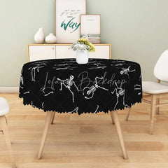 Lofaris Black Halloween Round Tablecloth with Dancing Skeleton Print for Funny and Spooky Party Decorations