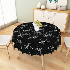 Lofaris Black Halloween Round Tablecloth with Dancing Skeleton Print for Funny and Spooky Party Decorations