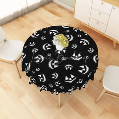 Lofaris Black Halloween Round Tablecloth with Jack-o’-Lantern Print for Spooky and Modern Party Decor