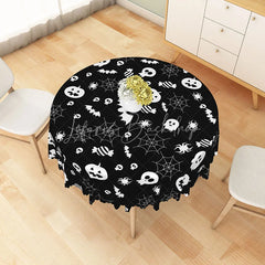 Lofaris Black Halloween Round Tablecloth with Jack-o’-Lanterns and Spiderwebs for Gothic Spooky Decor