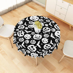Lofaris Black Halloween Round Tablecloth with Jack-o’-Lanterns Bats and Spiders for Gothic Spooky Decor