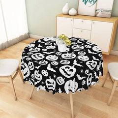 Lofaris Black Halloween Round Tablecloth with Jack-o’-Lanterns Bats and Spiders for Gothic Spooky Decor