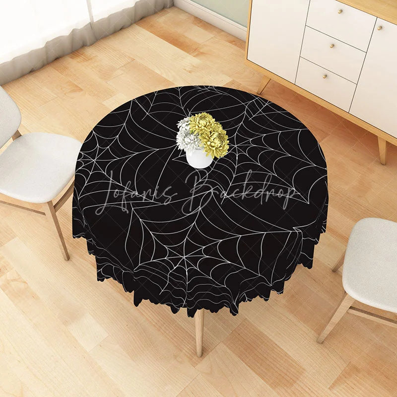 Lofaris Black Halloween Round Tablecloth with Spider Web Pattern for Gothic and Spooky Party Decorations
