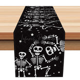 Lofaris Black Halloween Table Runner with Cartoon Dancing Skeleton for Funny and Spooky Party Decor