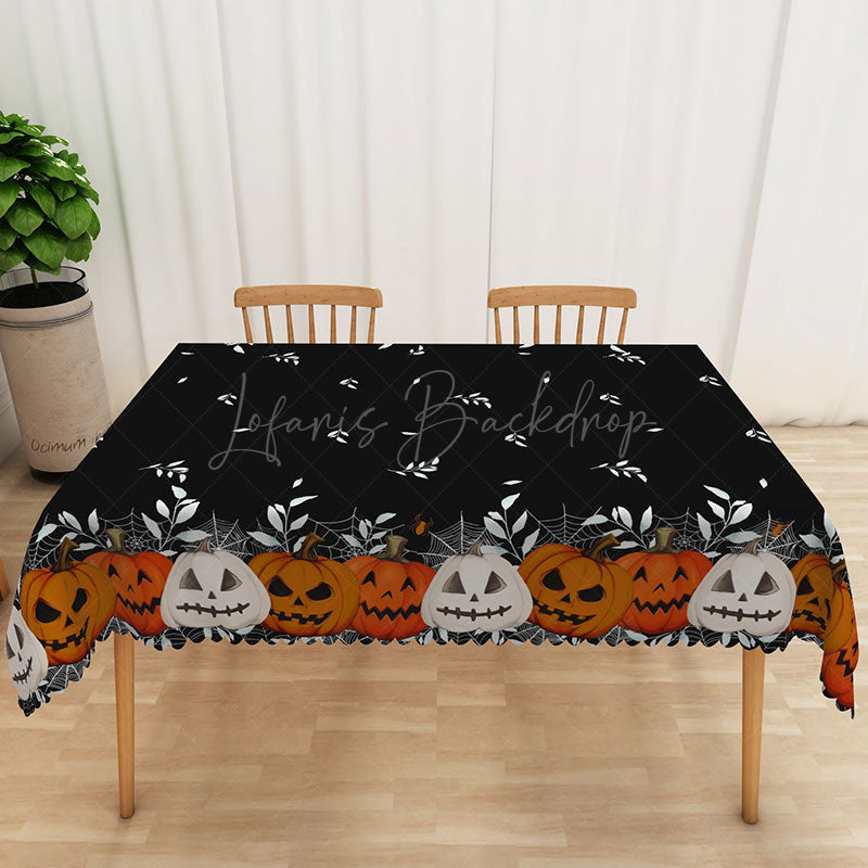 Lofaris Black Halloween Tablecloth with Jack o’ Lanterns for Spooky Pumpkin Themed Holiday Party Decor