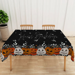Lofaris Black Halloween Tablecloth with Jack o’ Lanterns for Spooky Pumpkin Themed Holiday Party Decor