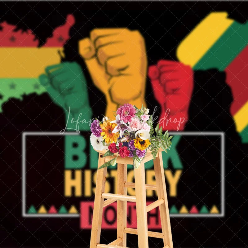 Lofaris Black History Month Backdrop Power and Unity Fist with USA Africa Map Background Pan-African Heritage Celebration Banner
