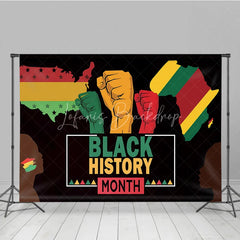 Lofaris Black History Month Backdrop Power and Unity Fist with USA Africa Map Background Pan-African Heritage Celebration Banner