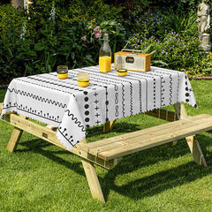 Lofaris Black Lines Dots Simple White Rectangle Tablecloth