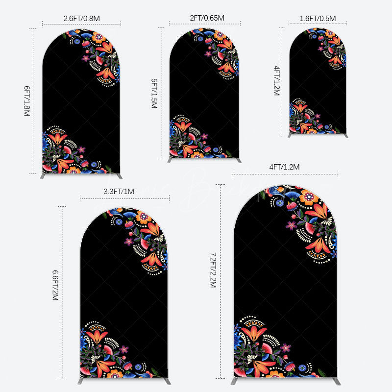Lofaris Black Mexican National Flower Birthday Arch Backdrop