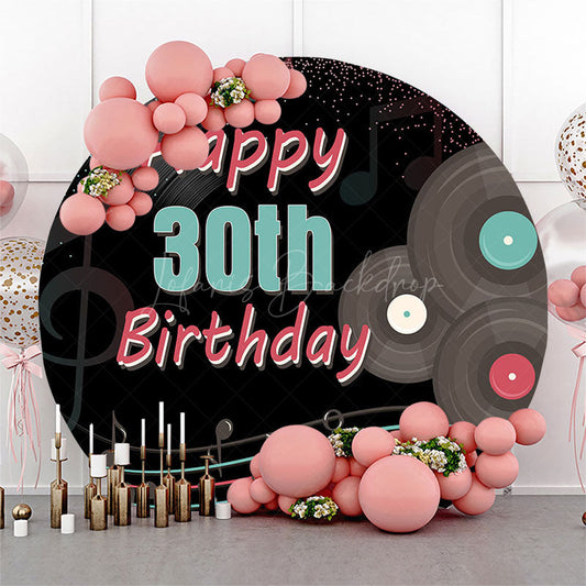 Lofaris Black Musical Disco Round Happy 30th Birthday Backdrop