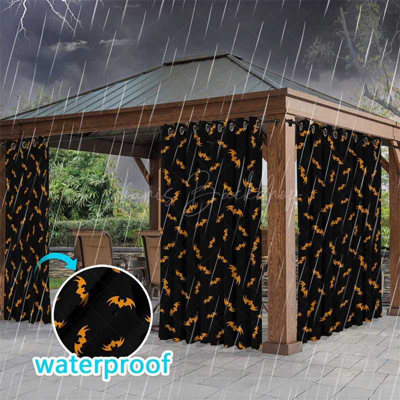 Lofaris Black Orange Bat Waterproof Printed Outdoor Curtains
