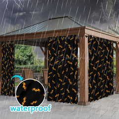 Lofaris Black Orange Bat Waterproof Printed Outdoor Curtains