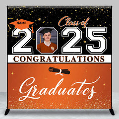 Lofaris Black Orange Custom Name Photo Graduation Backdrop