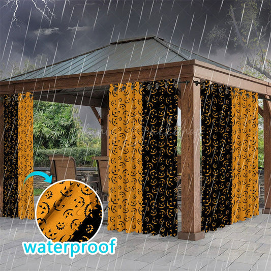 Lofaris Black Orange Fall Waterproof Printed Outdoor Curtains