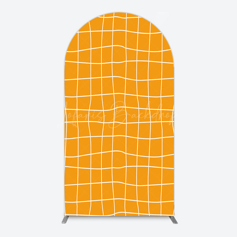 Lofaris Black Orange Grid Brown Plaid Simple Arch Backdrop