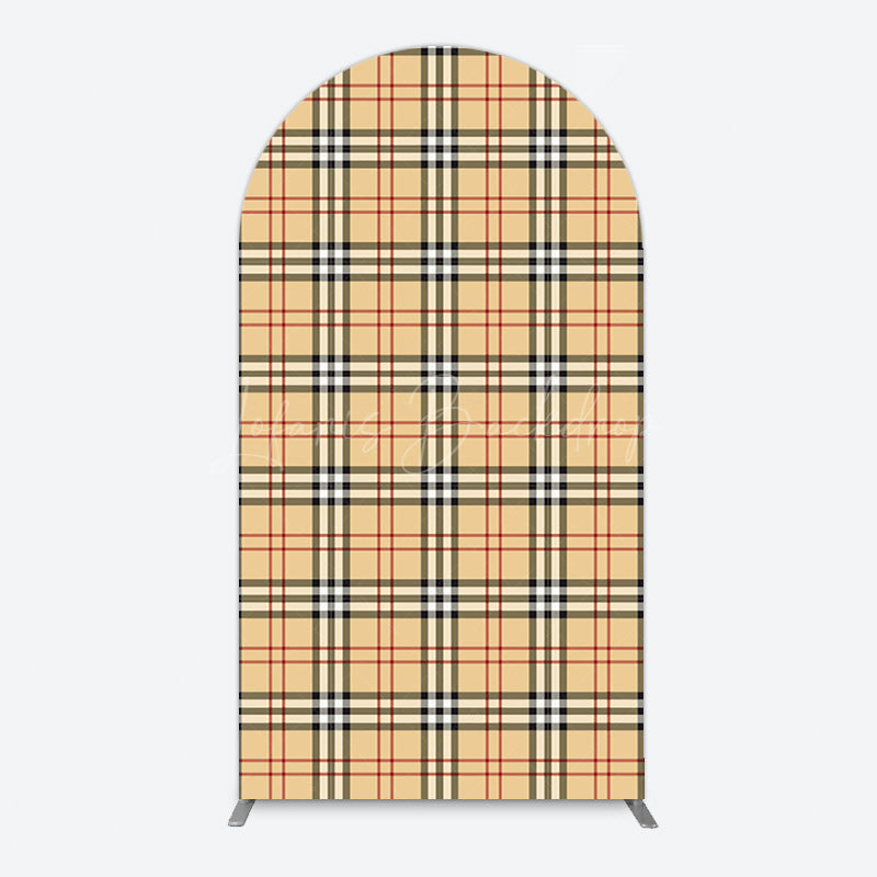 Lofaris Black Orange Grid Brown Plaid Simple Arch Backdrop